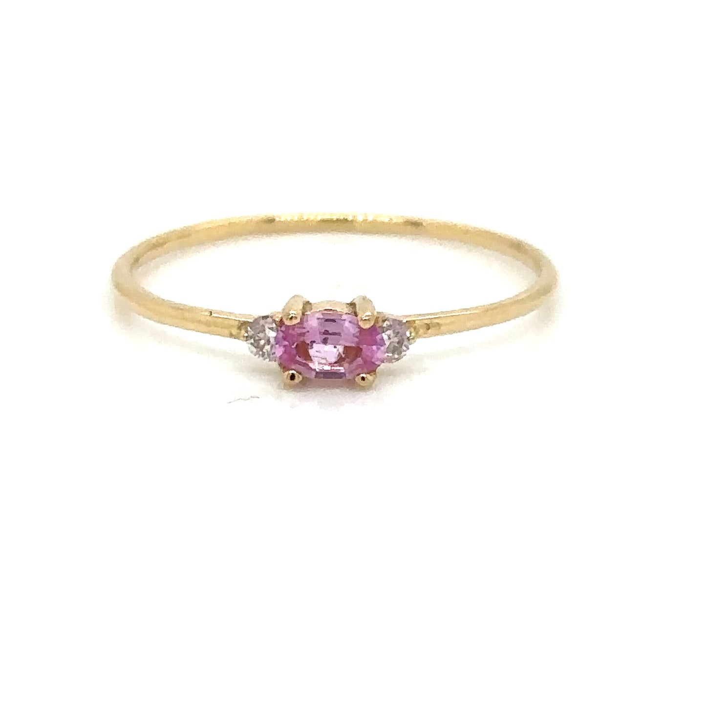 IMMEDIATE DELIVERY / UNIQUE PIECE / Pink Sapphire Ring with Diamonds / 14k Yellow Gold / Size 9