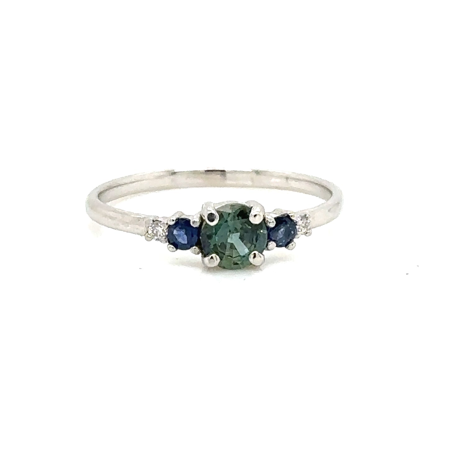 IMMEDIATE DELIVERY / Teal Sapphire Ring, with blue sapphire and diamonds / 14k white gold / size 5.5