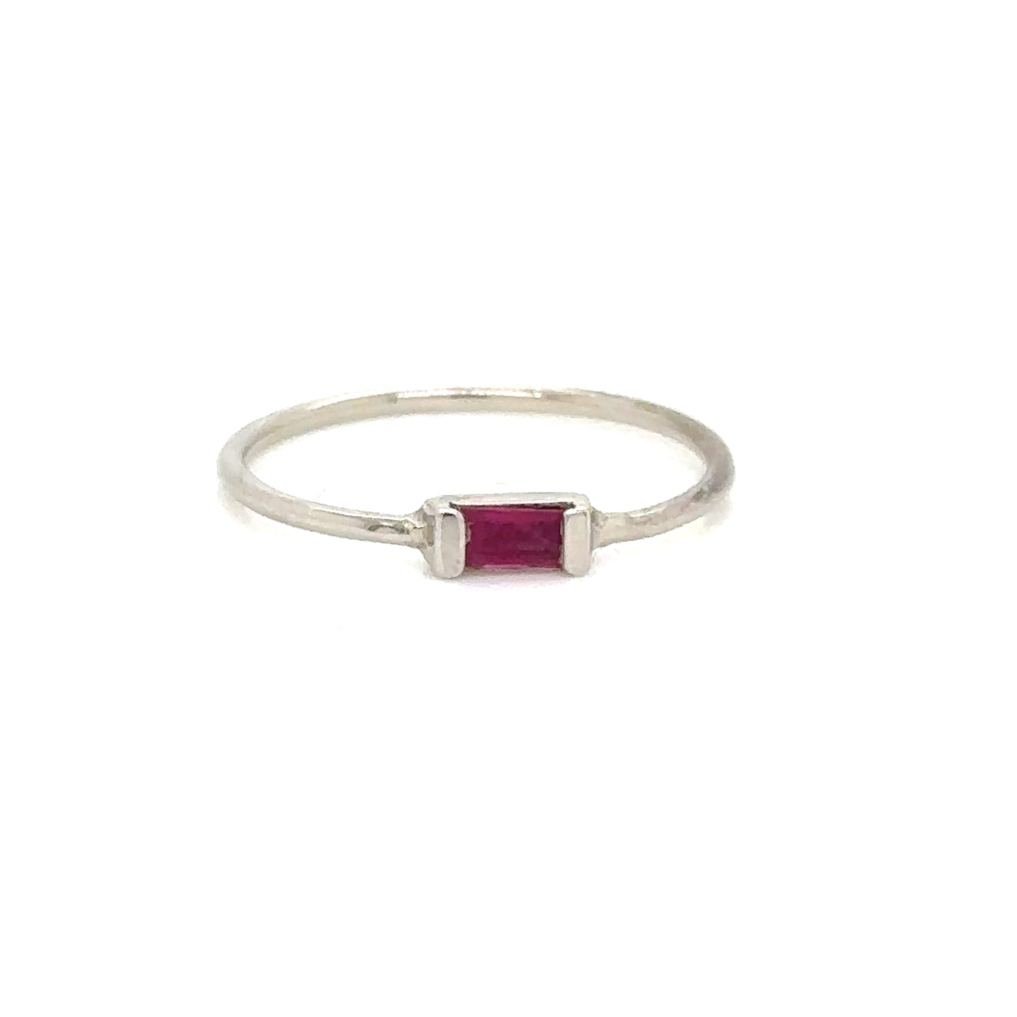IMMEDIATE DELIVERY / Horizontal Stone Ring / Ruby / 14k White Gold / Size 4.5