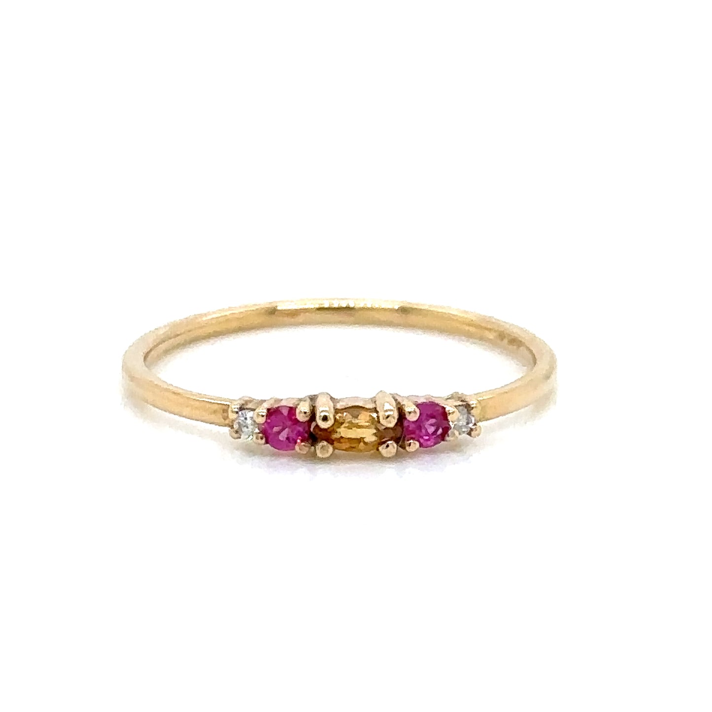 IMMEDIATE DELIVERY / Citrine ring with pink sapphire and diamonds / 14k yellow gold / Size 8