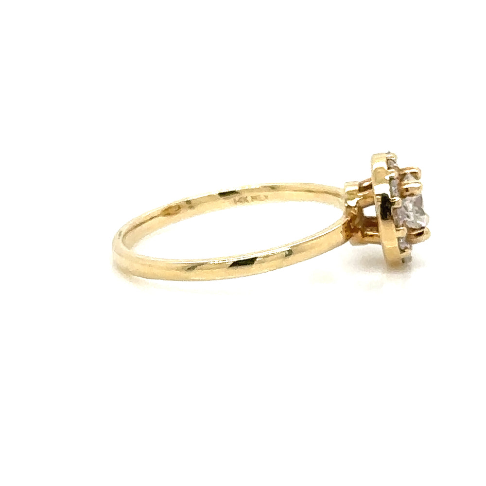 
                      
                        ENTREGA INMEDIATA / Anillo de compromiso de diamante con halo / oro amarillo 14k / talla 4.5
                      
                    