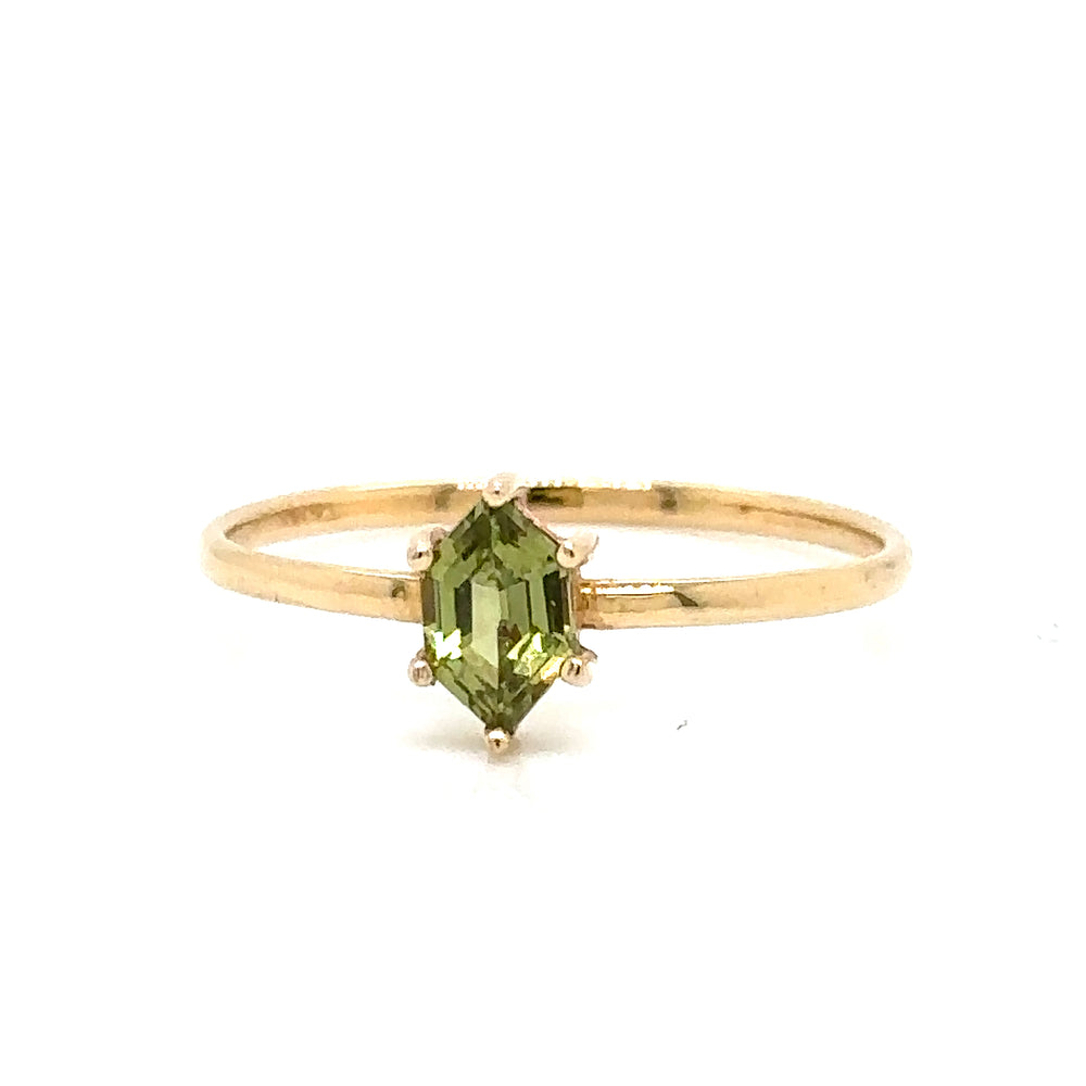 IMMEDIATE DELIVERY / Hexagonal Green Sapphire Ring / 14k yellow gold / size 10