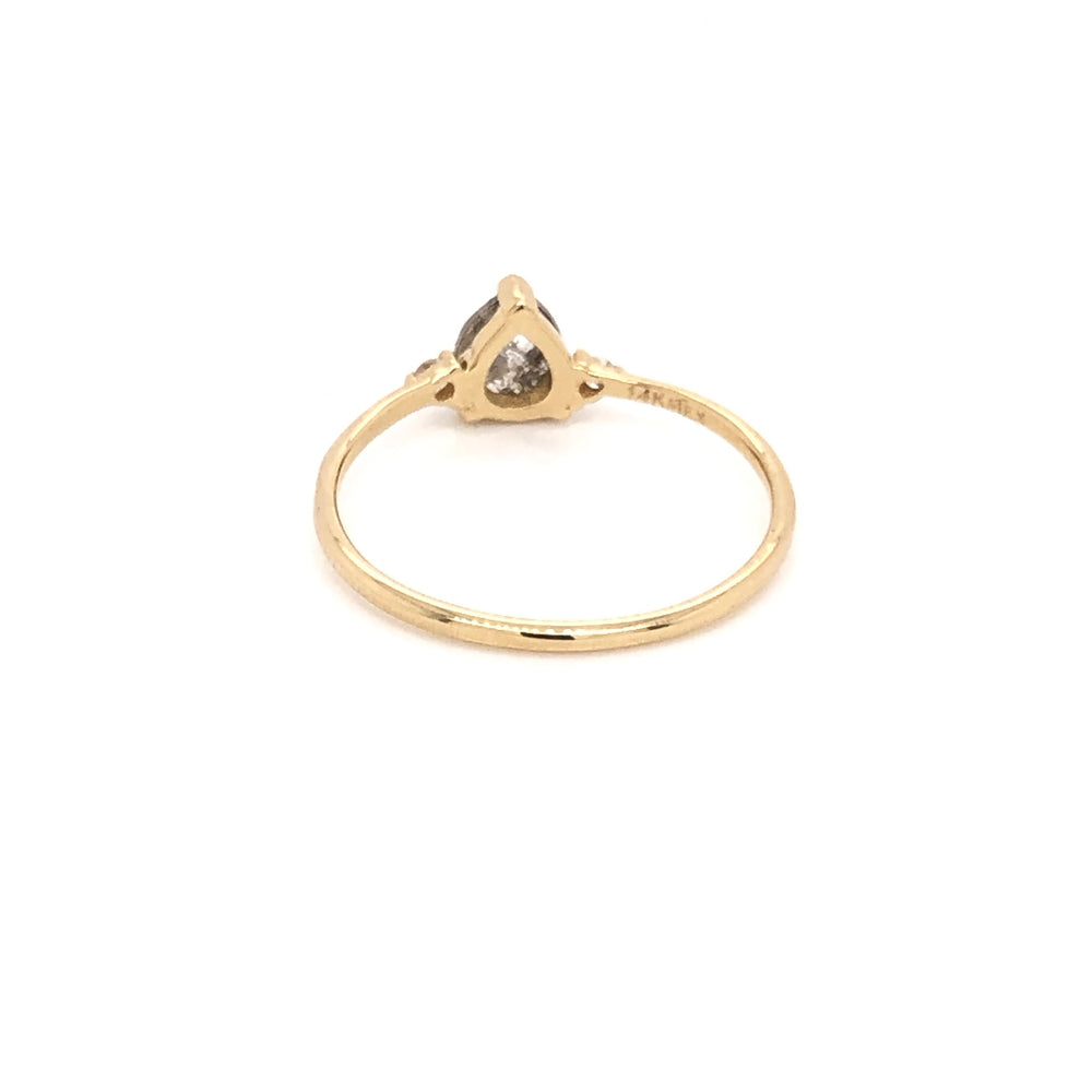 
                      
                        Salt and Pepper Drop Diamond Ring with side diamonds.
                      
                    