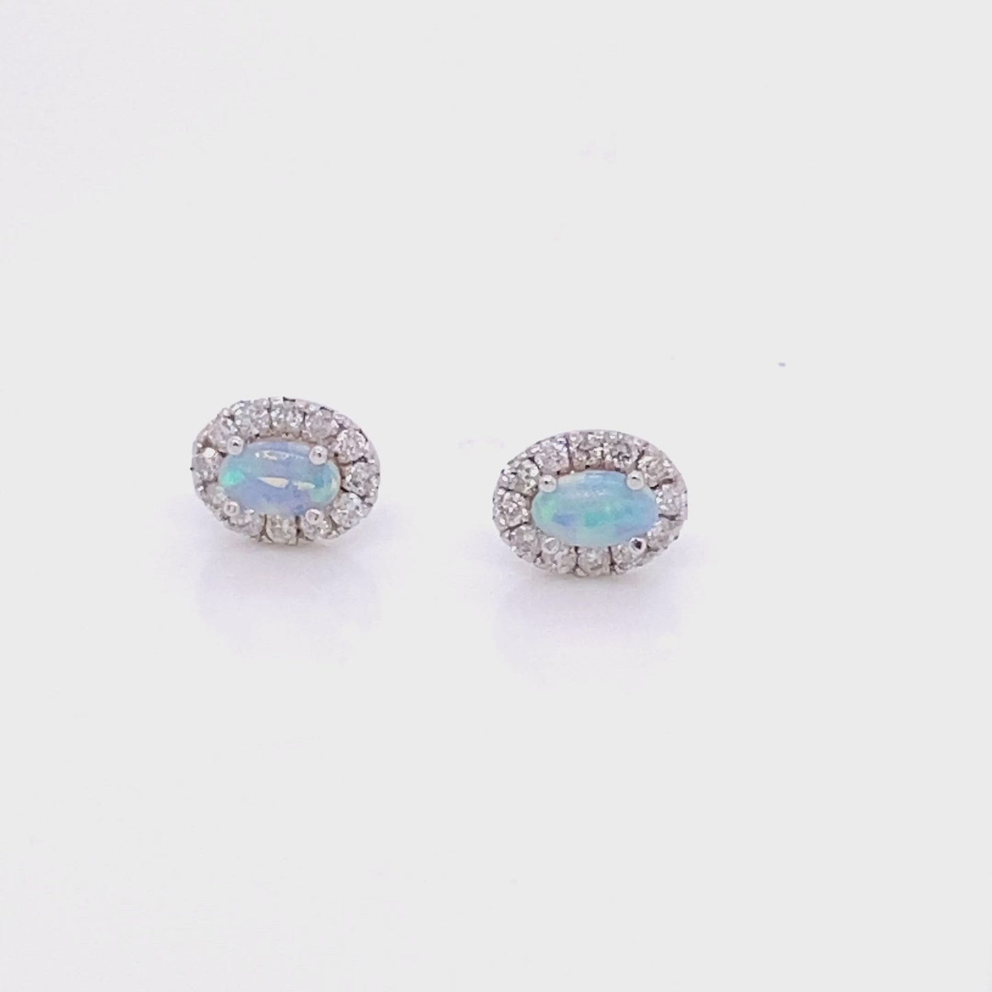 Oval Opal Earrings with Diamond Halo