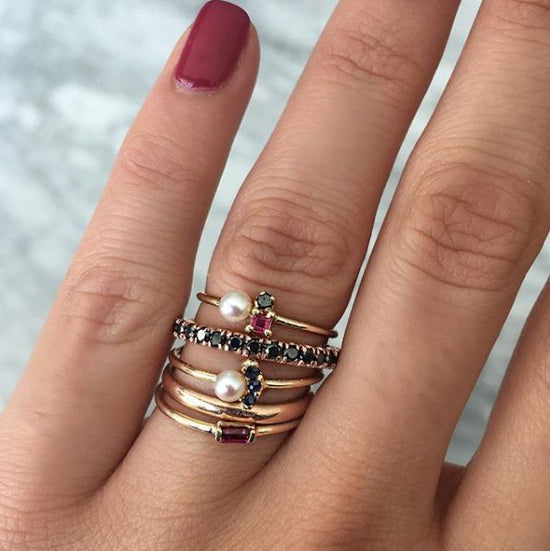Anillo Perla, Rubí y Diamante Negro
