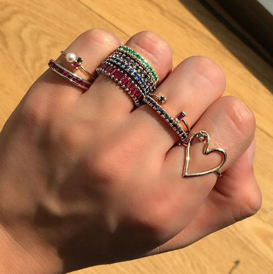 Anillo Perla, Rubí y Diamante Negro