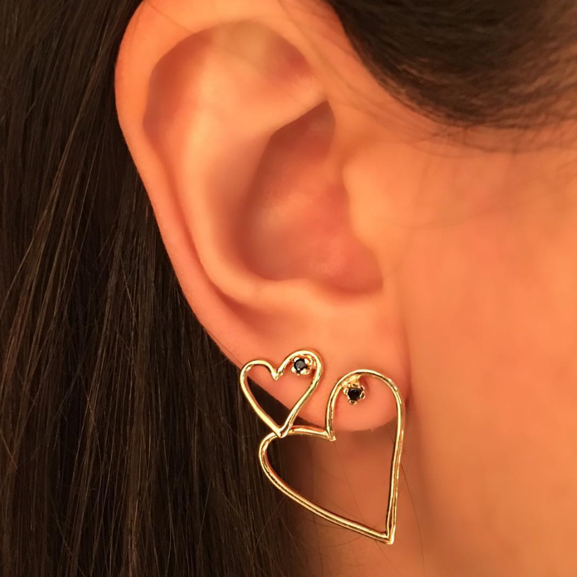Aretes Corazón con Diamante Medianos (par)