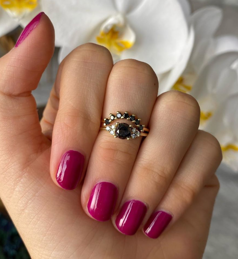 Black Diamond Ring with Side Diamonds