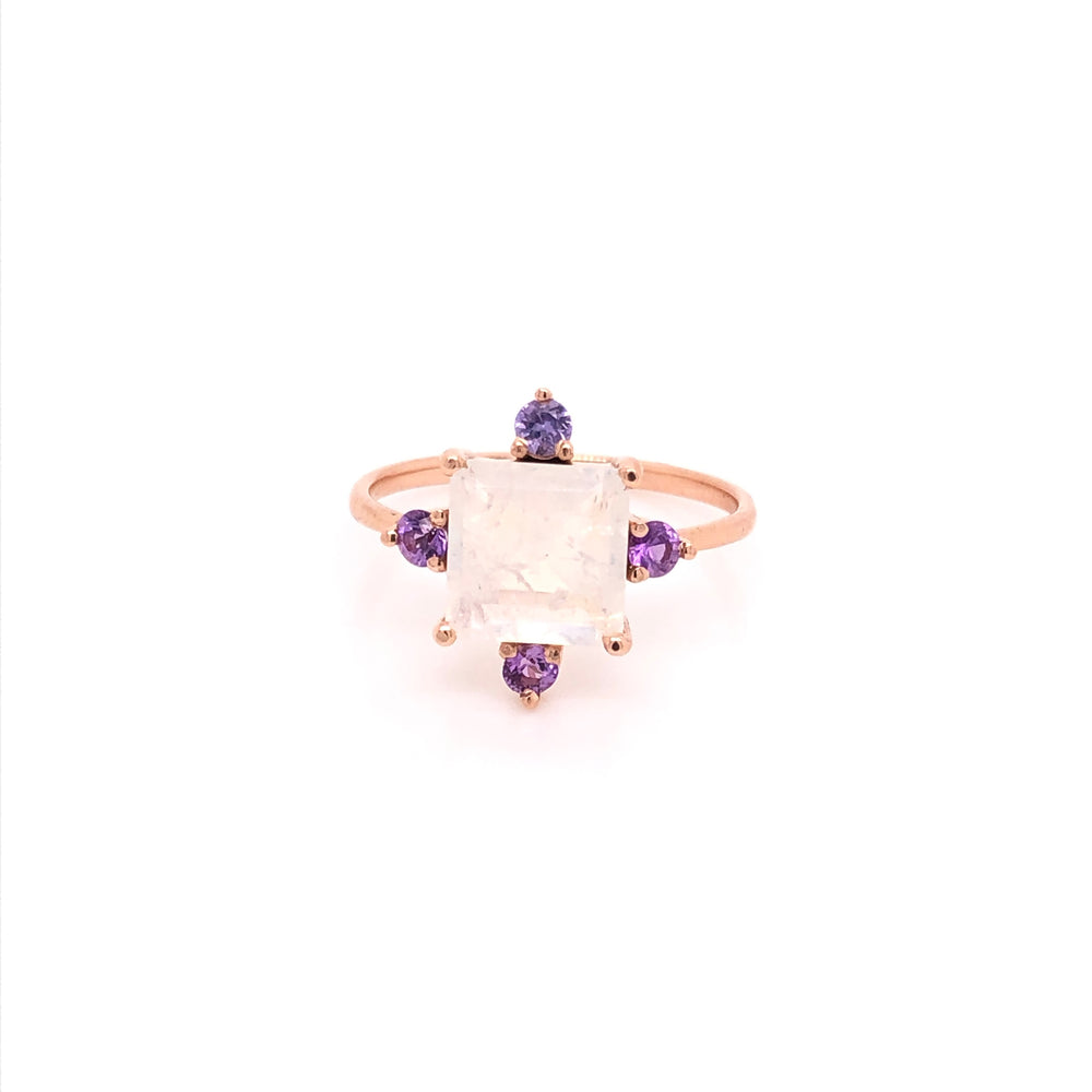 Square Moonstone Ring with Purple Sapphires