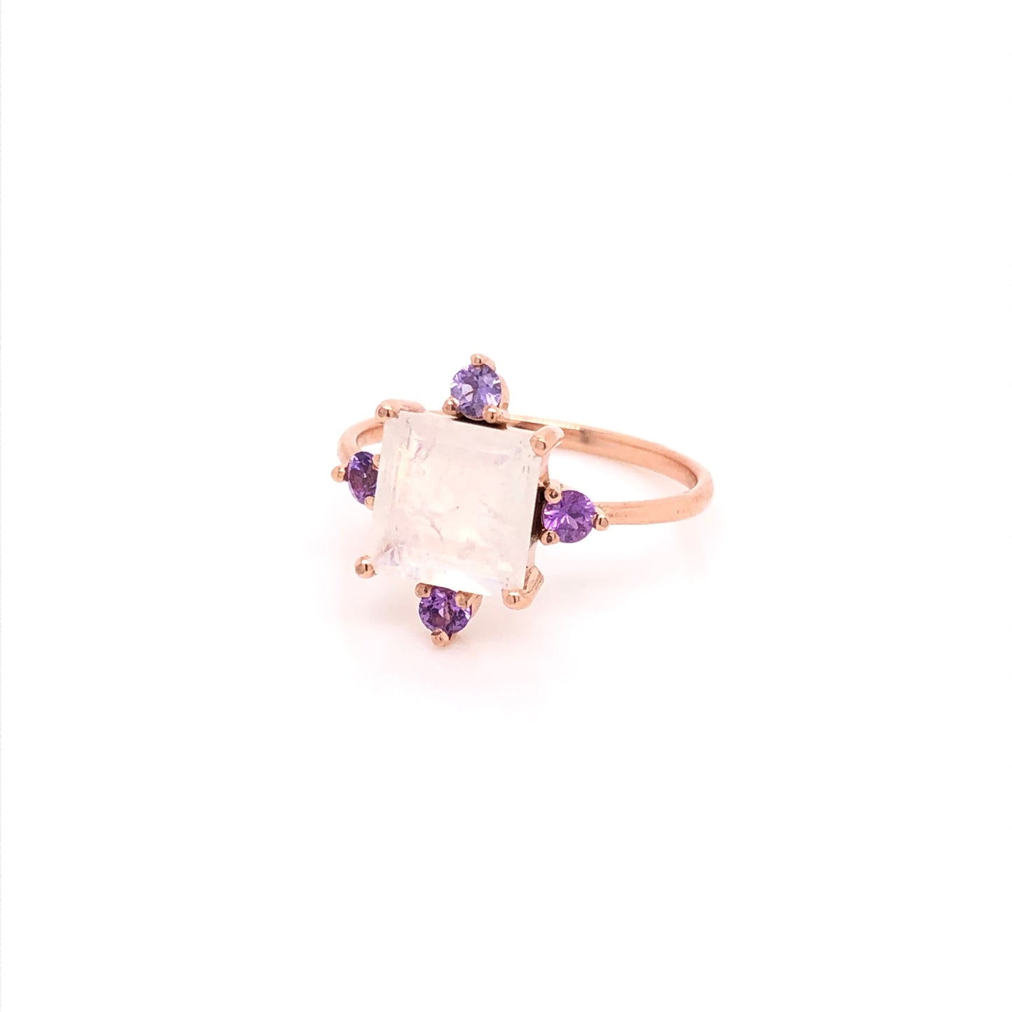 Square Moonstone Ring with Purple Sapphires