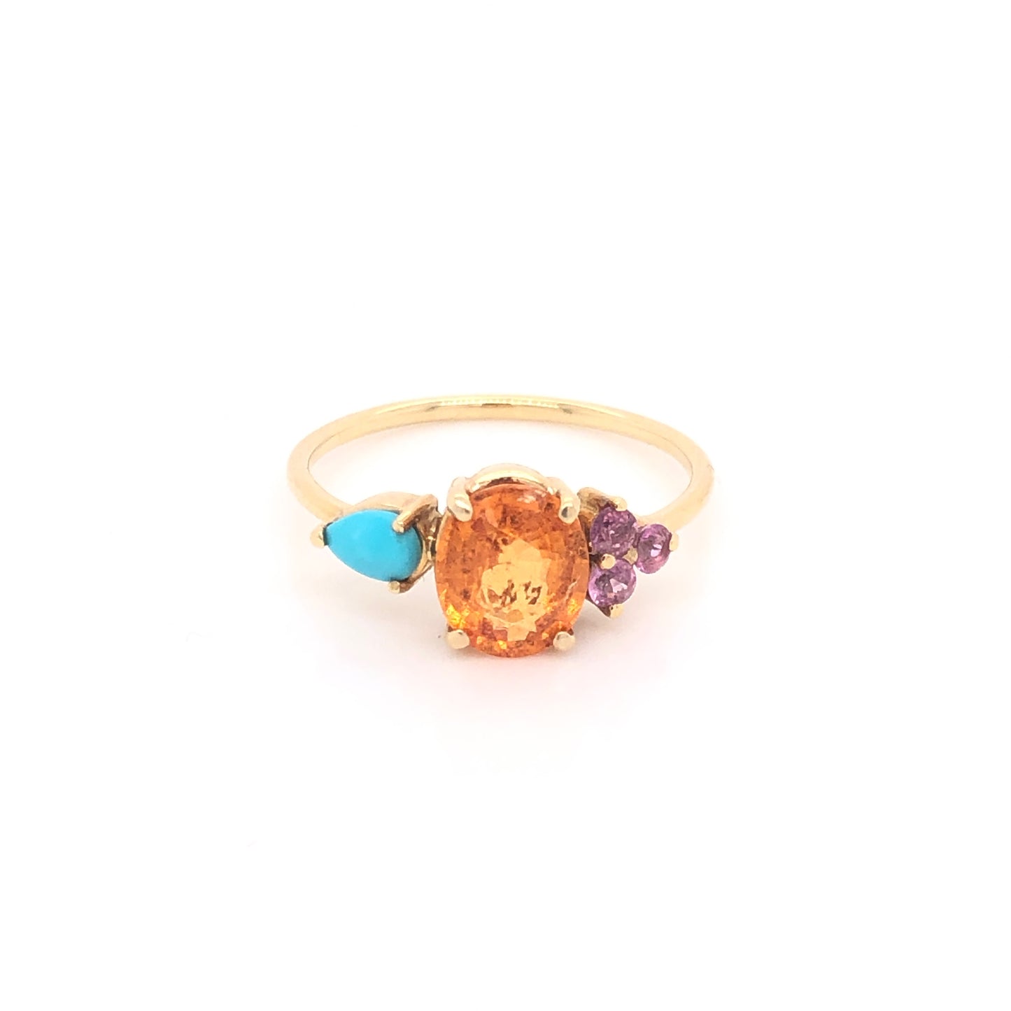 Mandarin Garnet Ring with Tourmalines and Turquoise