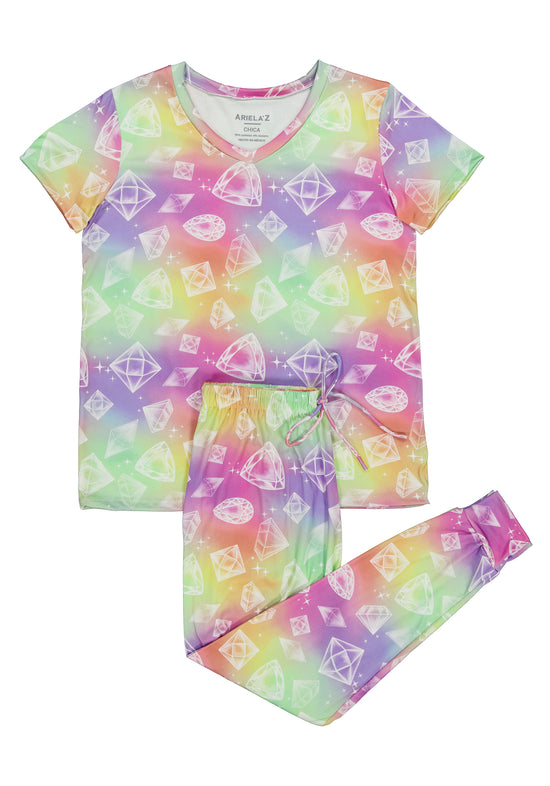 Short Sleeve Pajamas with Rainbow Jewelry Print