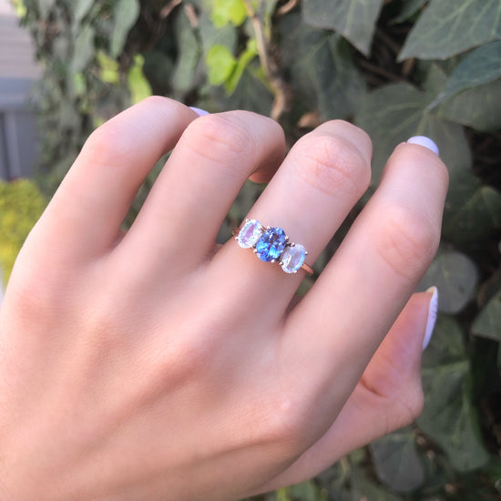 Load image into Gallery viewer, Tanzanite Ring with Oval Moonstone
