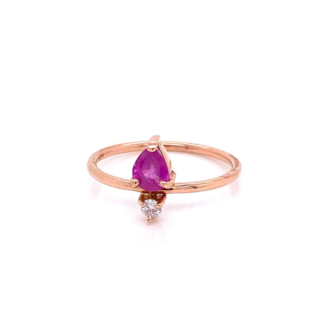 IMMEDIATE DELIVERY / Pink Sapphire Ring with Vertical Diamond / 14k Rose Gold / Size 7