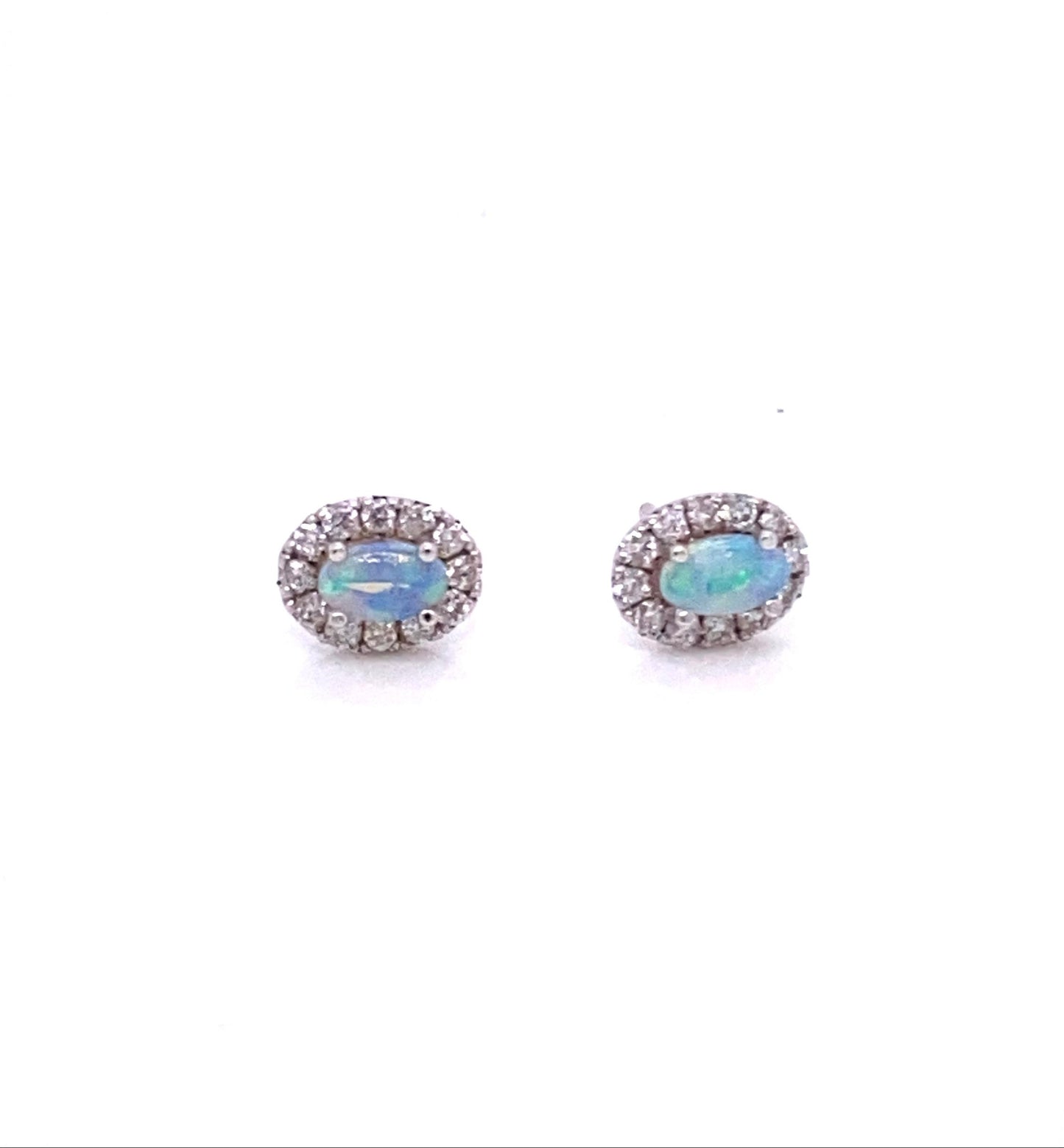 Oval Opal Earrings with Diamond Halo