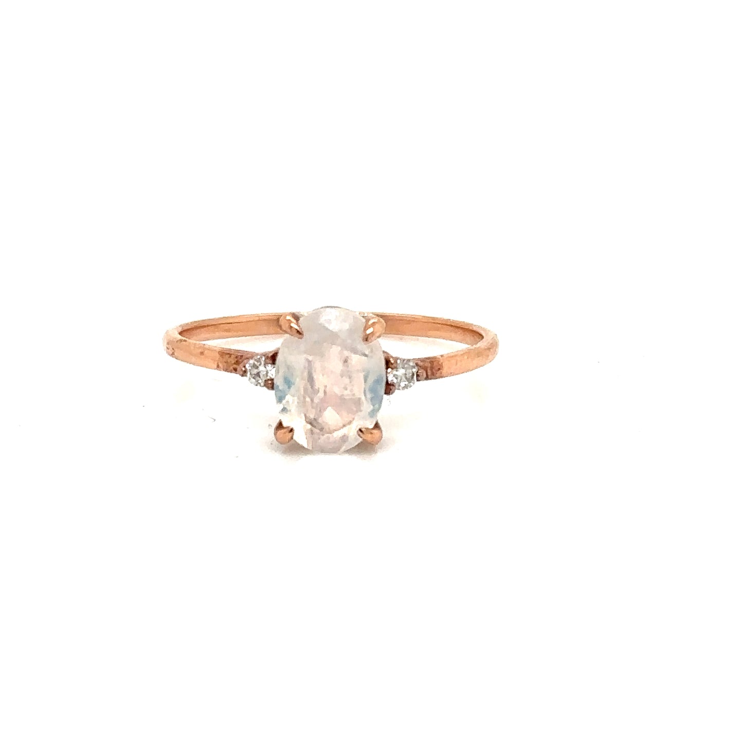 ENTREGA INMEDIATA / Anillo de Moonstone con Diamantes / Oro Rosa 14k / Talla 6.75