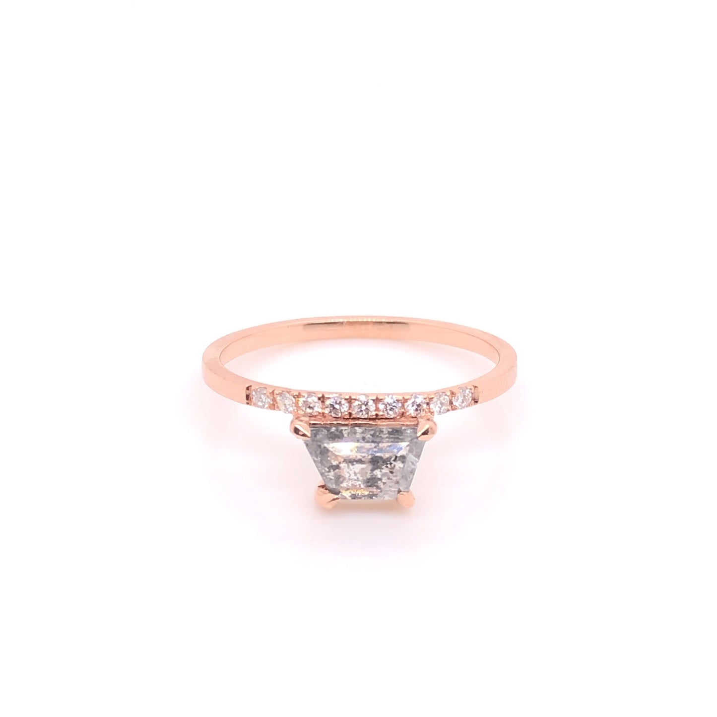 IMMEDIATE DELIVERY / Salt &amp; Pepper Diamond Ring Hexagonal cut with diamonds / 14k Rose Gold / Size 7.25