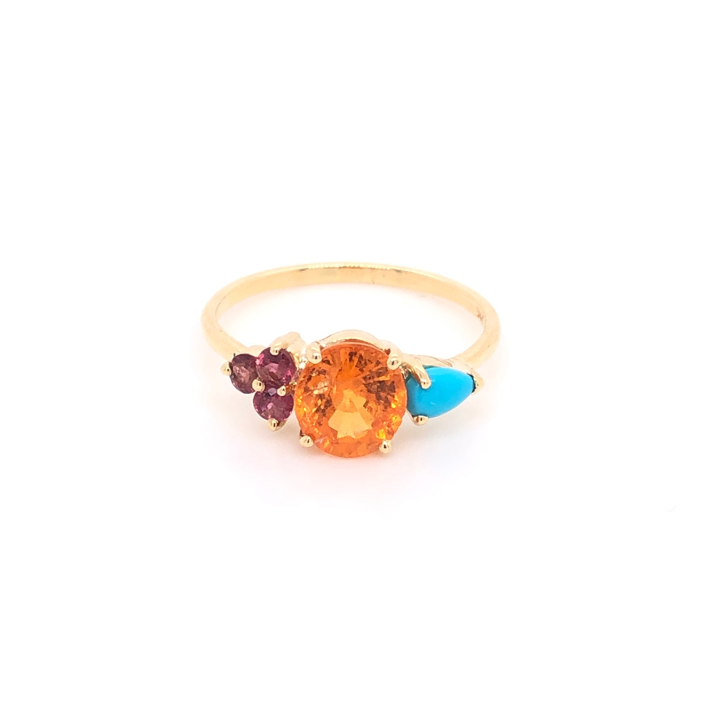 Mandarin Garnet Ring with Turquoise and Tourmalines