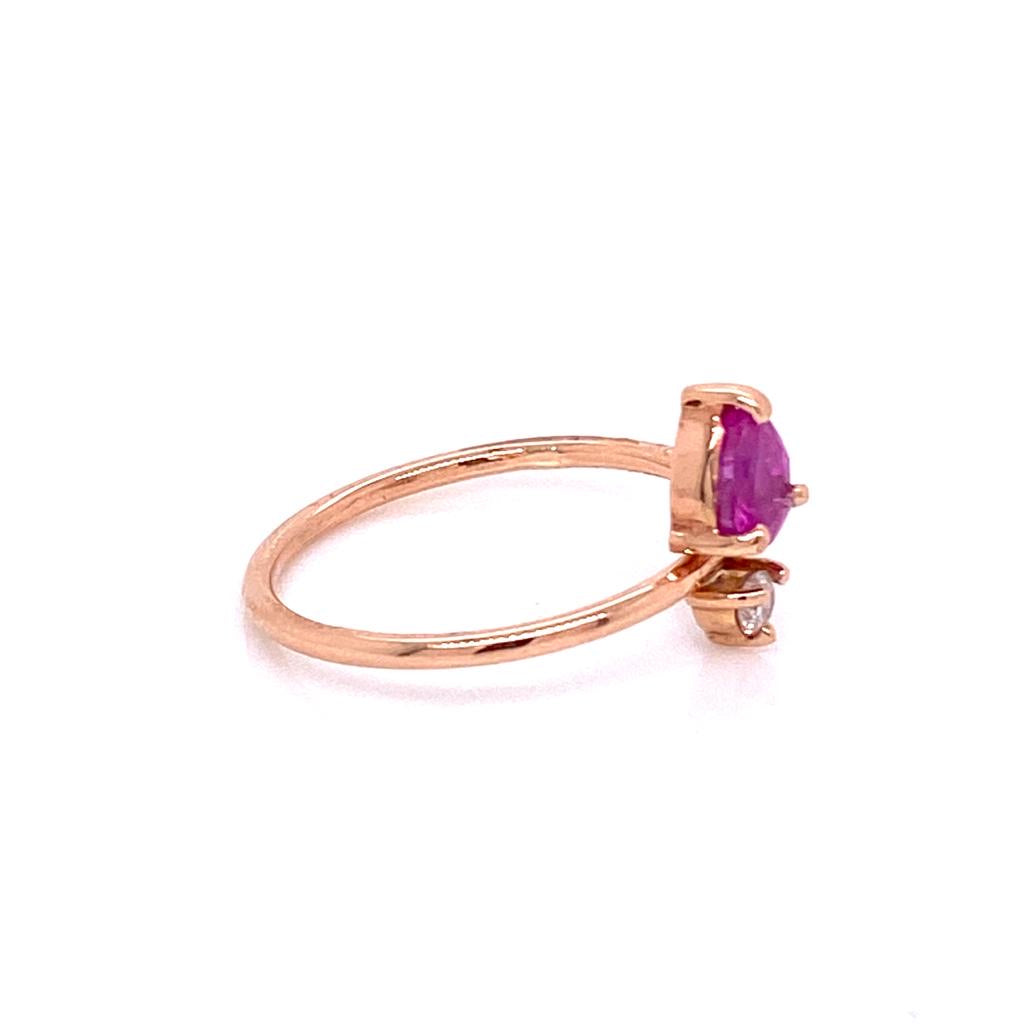 ENTREGA INMEDIATA / Anillo Zafiro Rosa con Diamante Vertical / Oro rosa 14k / Talla 7