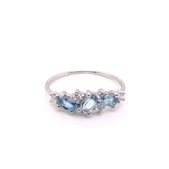 IMMEDIATE DELIVERY / Laura Ring with Aquamarines / 14k White Gold / Size 7