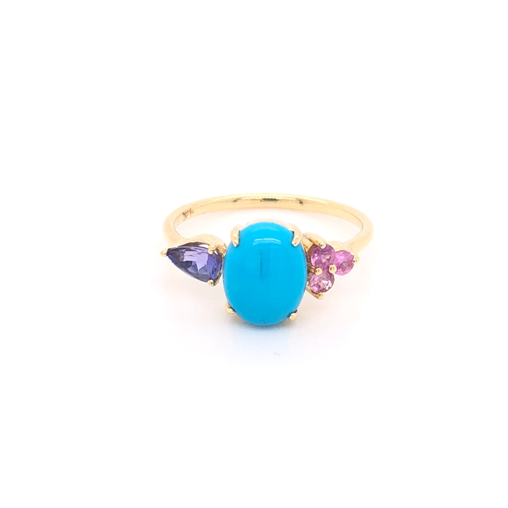 Turquoise Ring with Tanzanite and Pink Sapphire