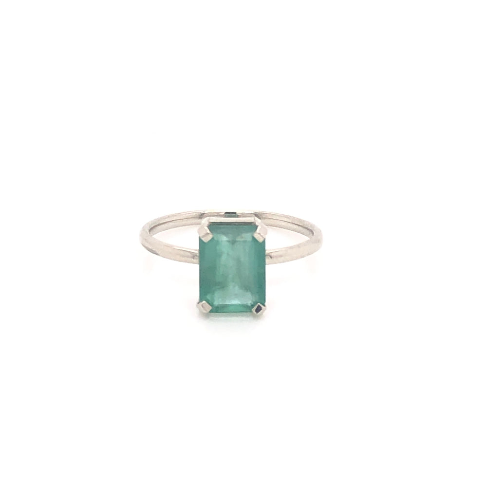 Emerald Solitaire Ring White Gold