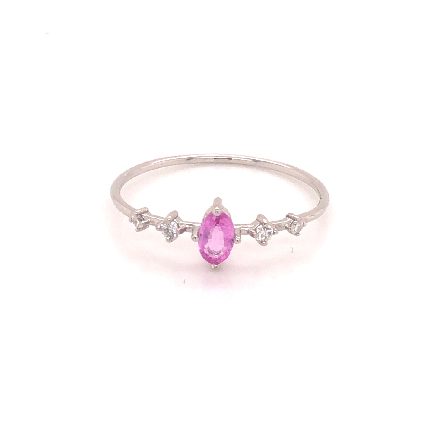 IMMEDIATE DELIVERY / Aurora Pink Sapphire Ring with Diamonds / 14k White Gold / Size 8