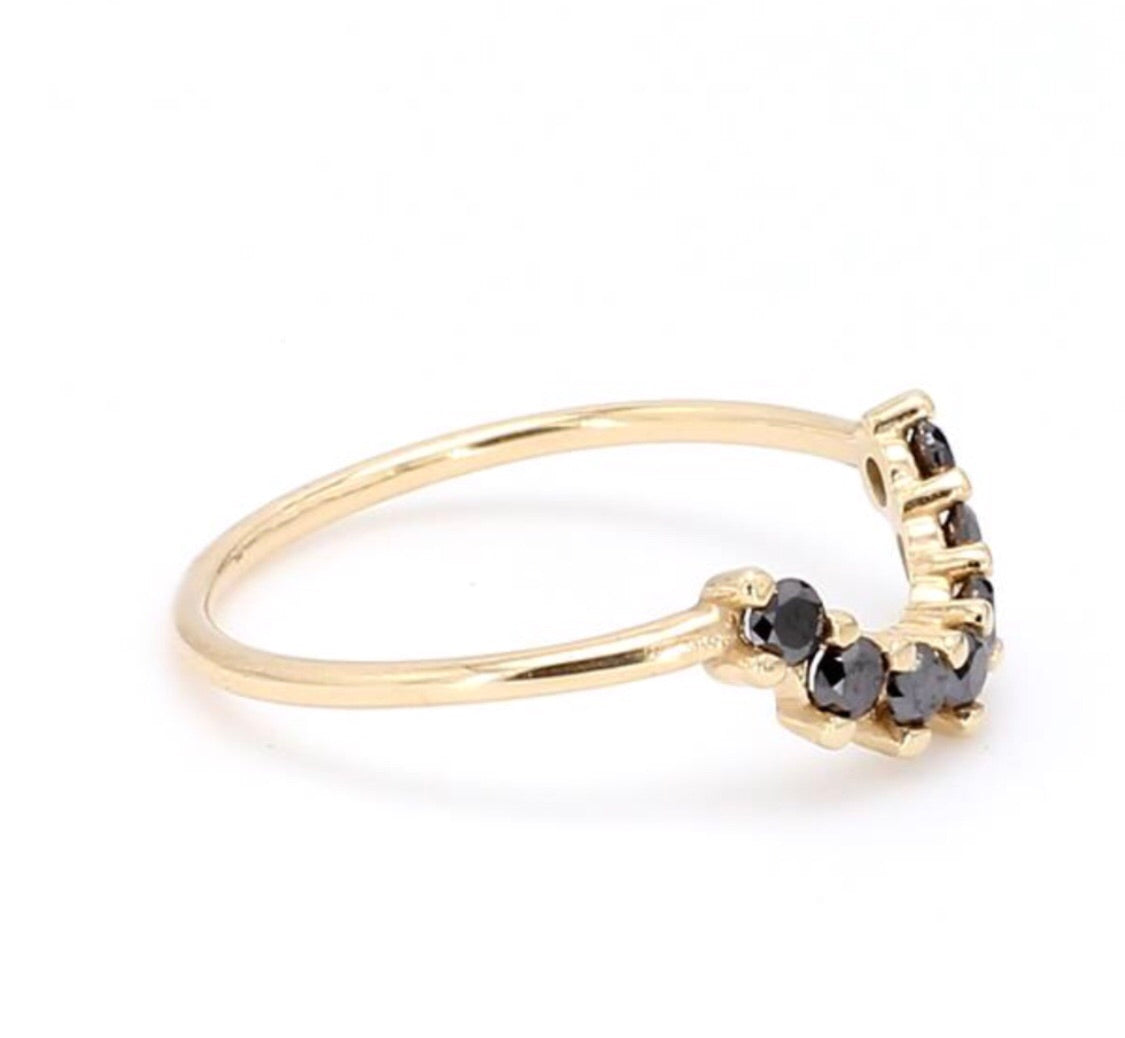 Michal Crown Ring with Black Diamonds