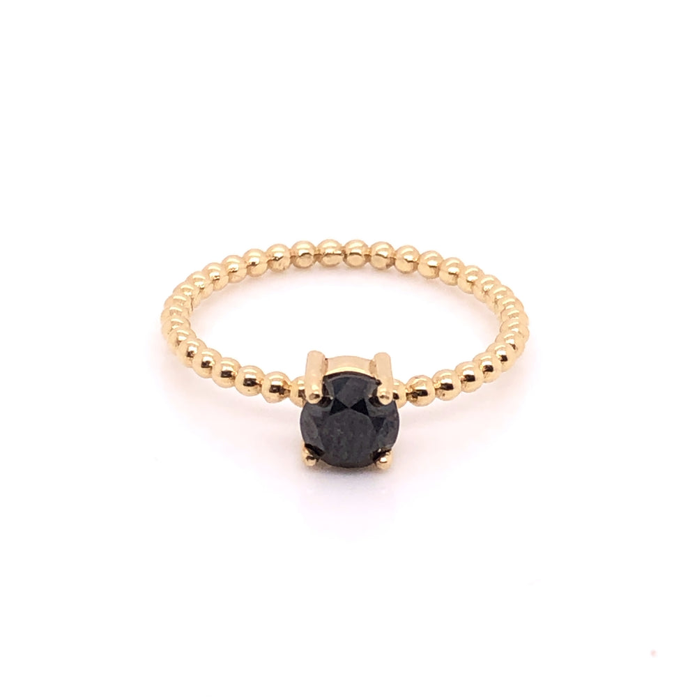 ENTREGA INMEDIATA / Anillo de Diamante Negro / Oro Amarillo 14k / Talla 7