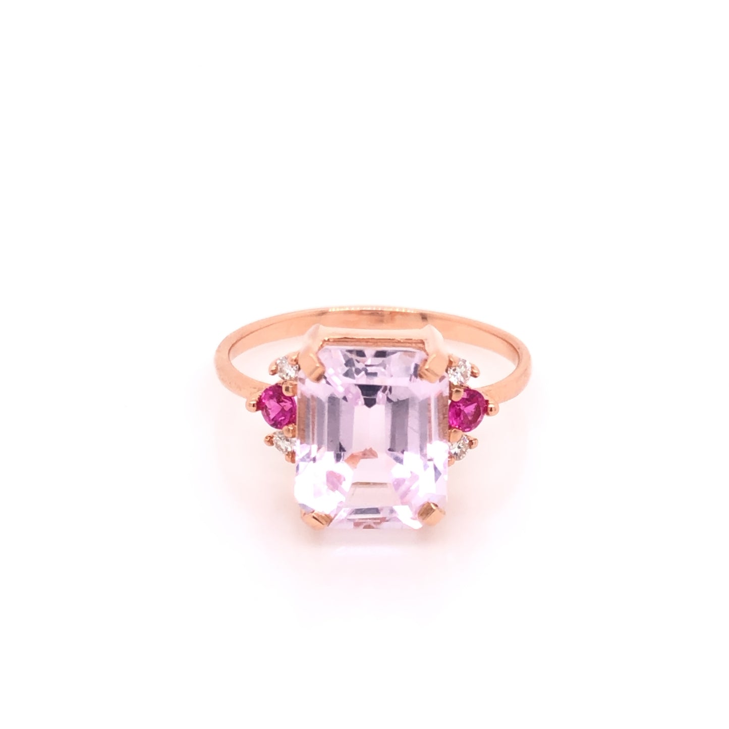 UNIQUE PIECE - Kunzite ring with diamonds and pink sapphires