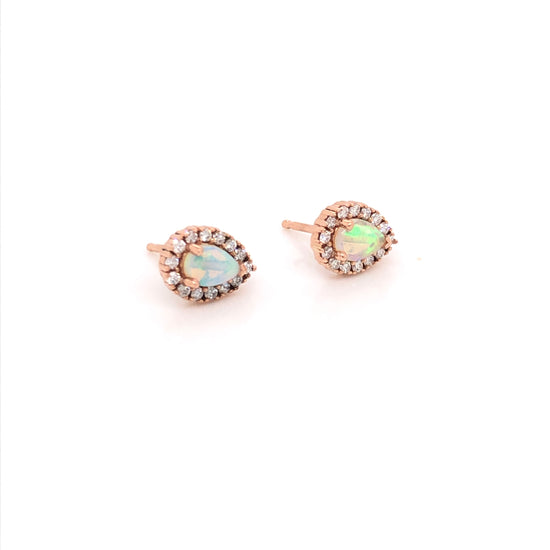Opal Earrings with Diamond Halo
