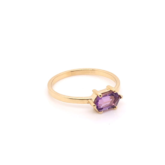 IMMEDIATE DELIVERY / Hexagonal Amethyst Ring / 14k Yellow Gold / Size 5