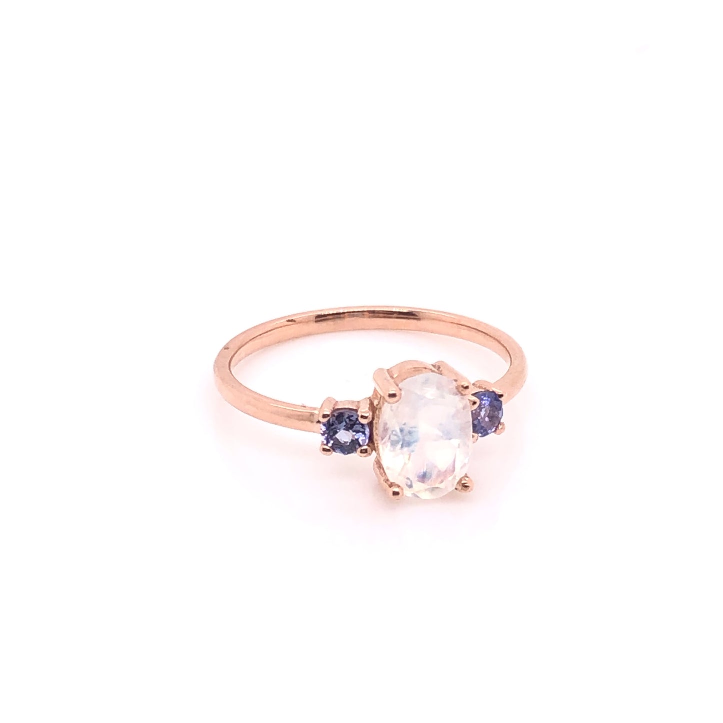 Moonstone Ring with Side Tanzanites (single piece)