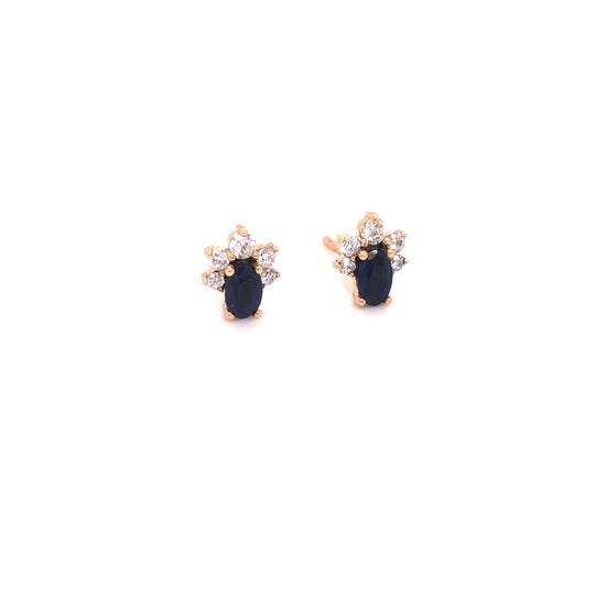 IMMEDIATE DELIVERY / Sapphire Earring with Diamond Crown / 14k Yellow Gold / Pair