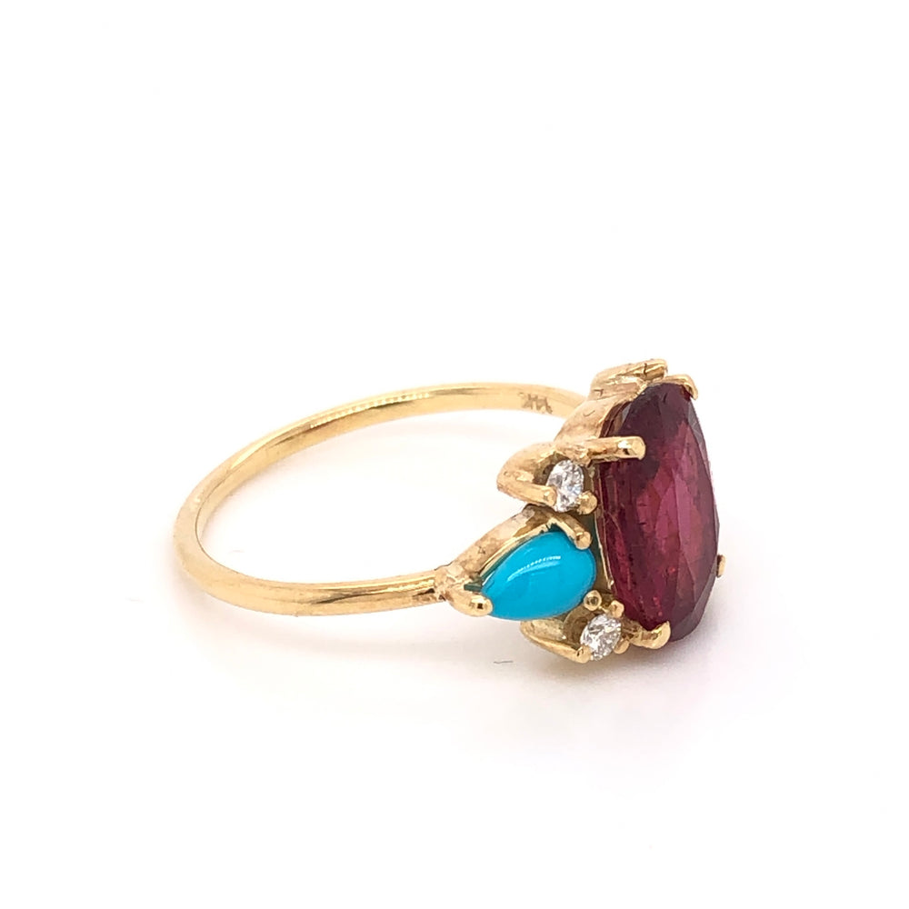 
                      
                        Anillo de Turmalina Rosa con Turquesa y Diamantes
                      
                    