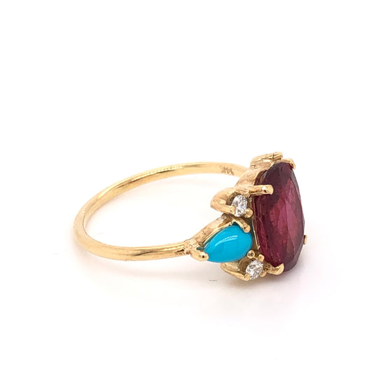 Pink Tourmaline Ring with Turquoise and Diamonds