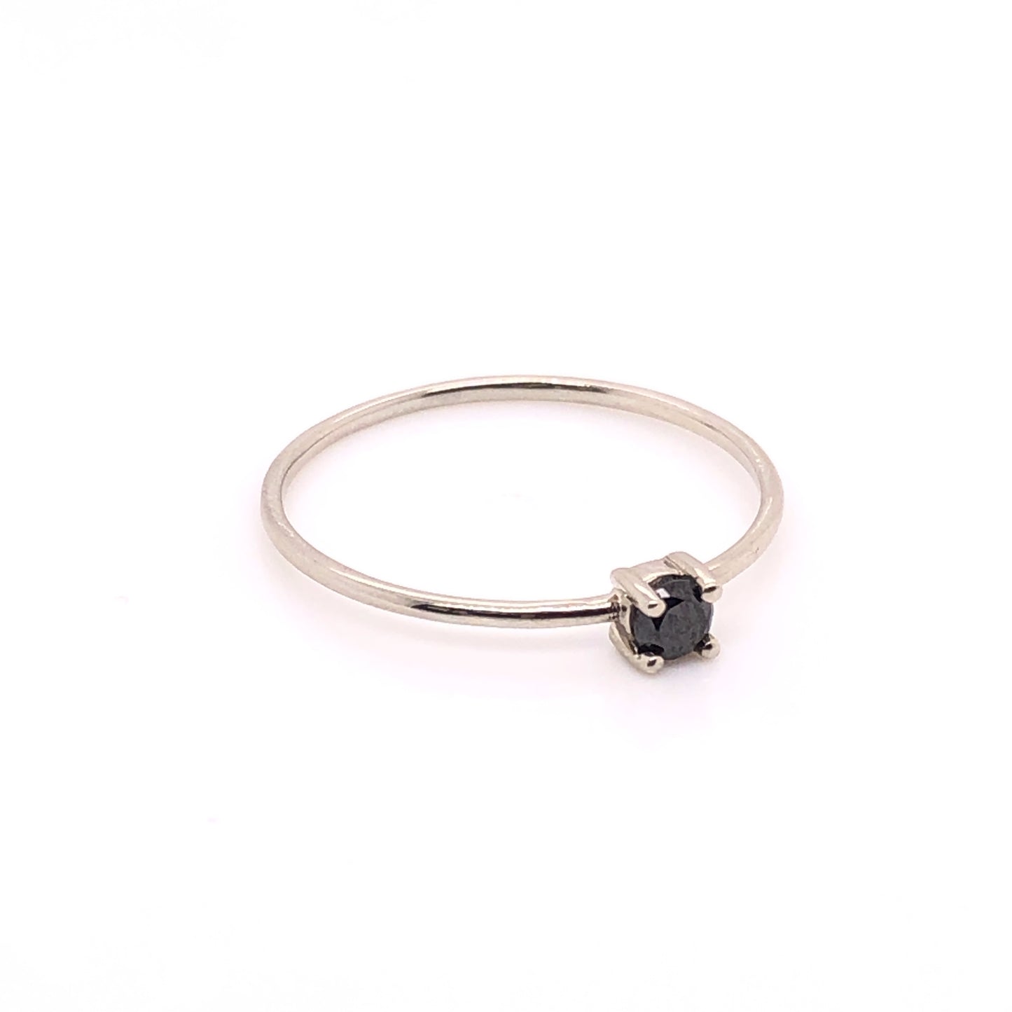 IMMEDIATE DELIVERY / Ring with Black Diamond / 14k White Gold / Size 7.75