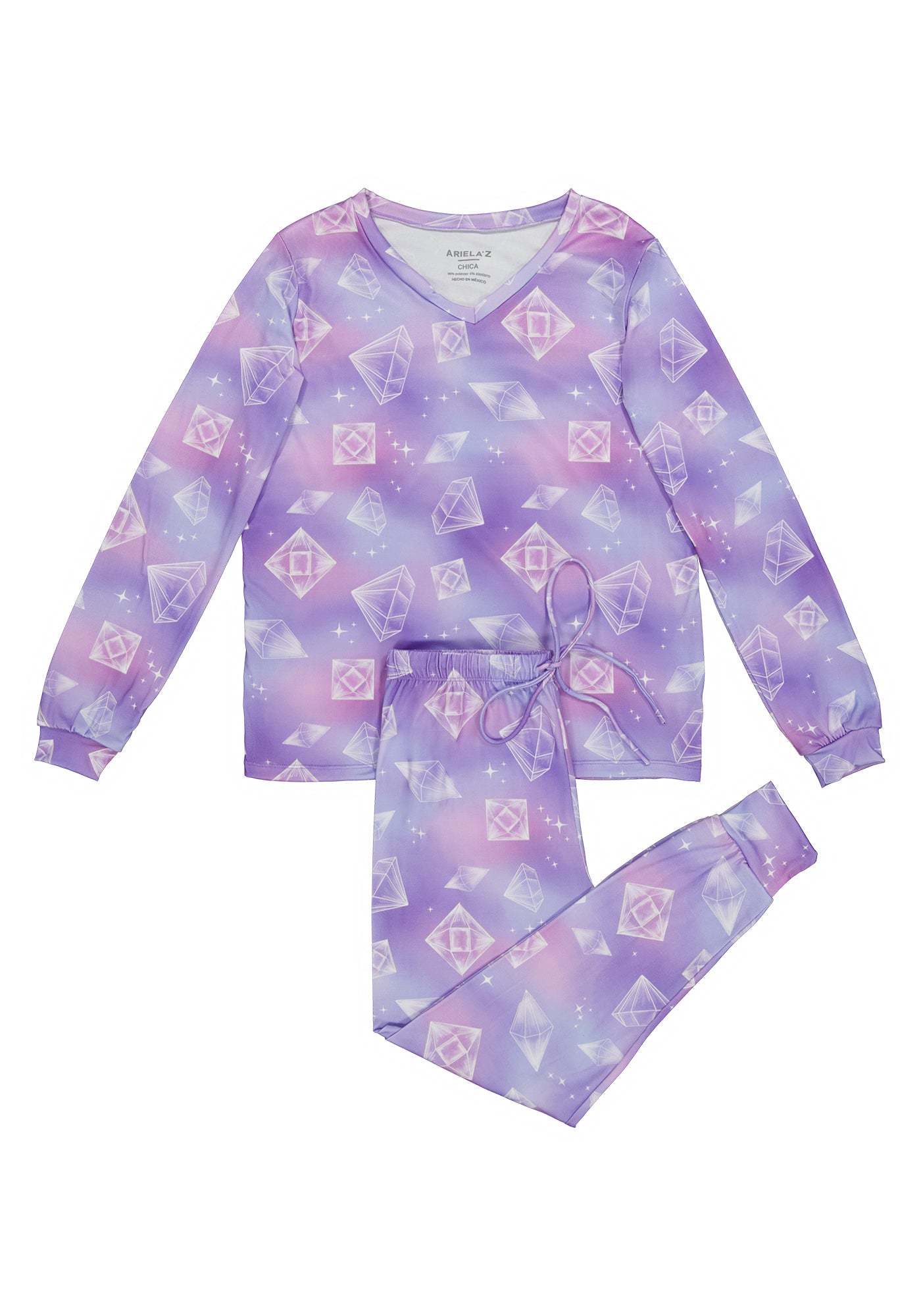 Pijama Manga Larga con Print de Joyas Morado