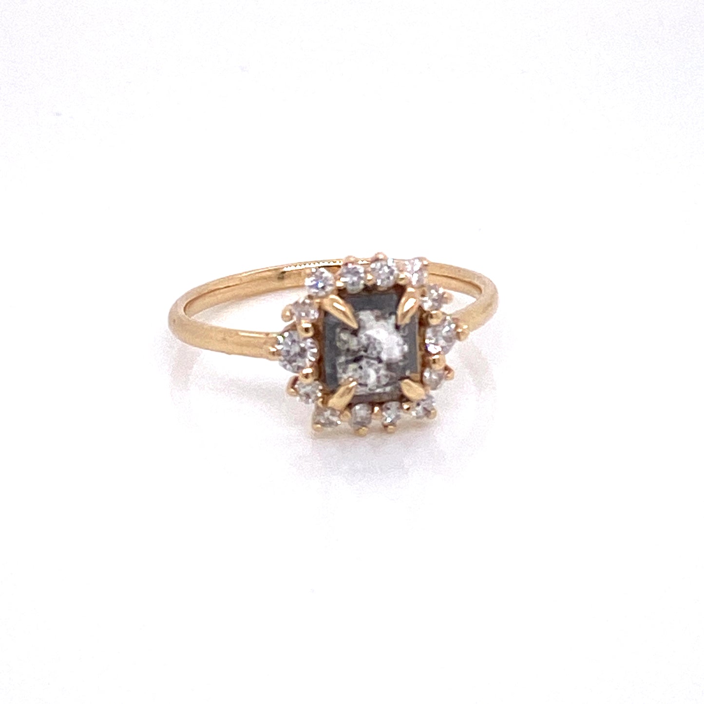 Salt and Pepper Diamond Ring with White Diamond Halo