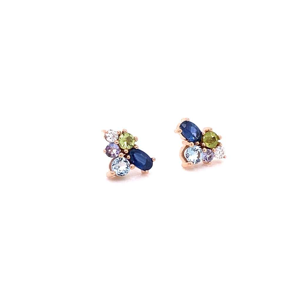 
                      
                        PIEZA UNICA / Aretes de zafiro, afuamarina, peridoto, tanzanita y diamante / ENTREGA INMEDIATA
                      
                    