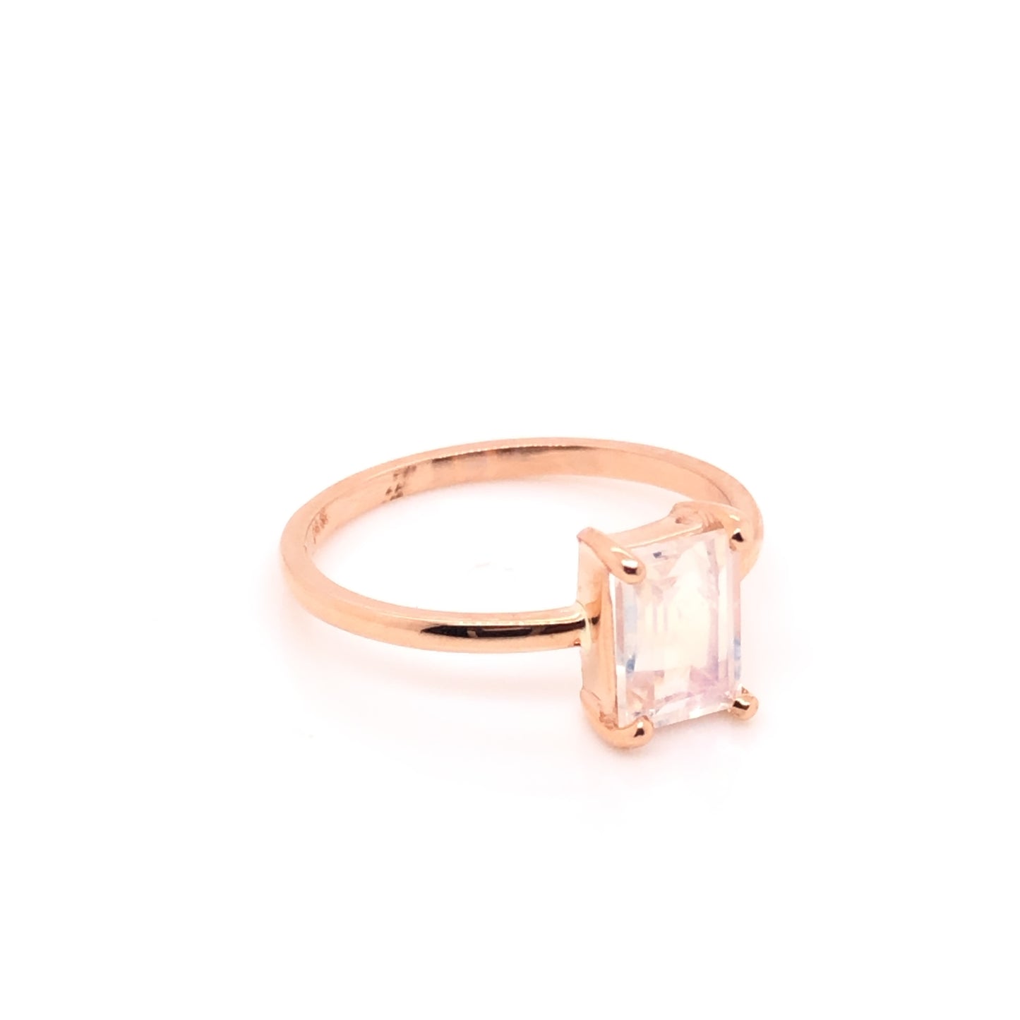 Emerald Cut Moonstone Solitaire Ring