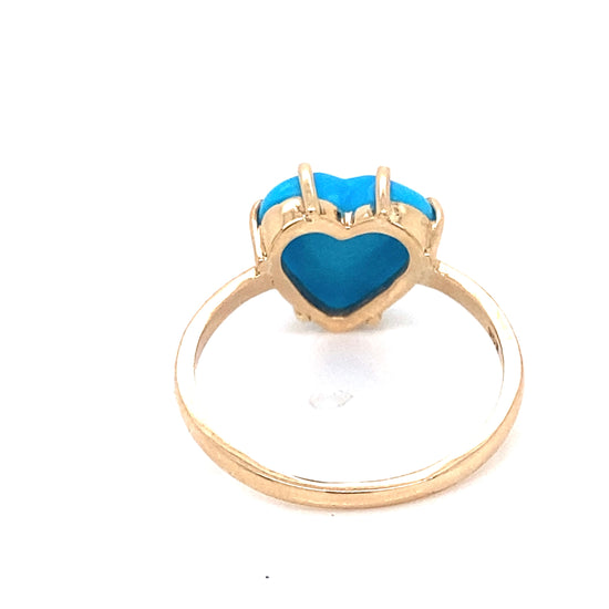 ENTREGA INMEDIATA / PIEZA ÚNICA / Anillo de turquesa en forma de corazón / Oro amarillo 14k / Talla 7