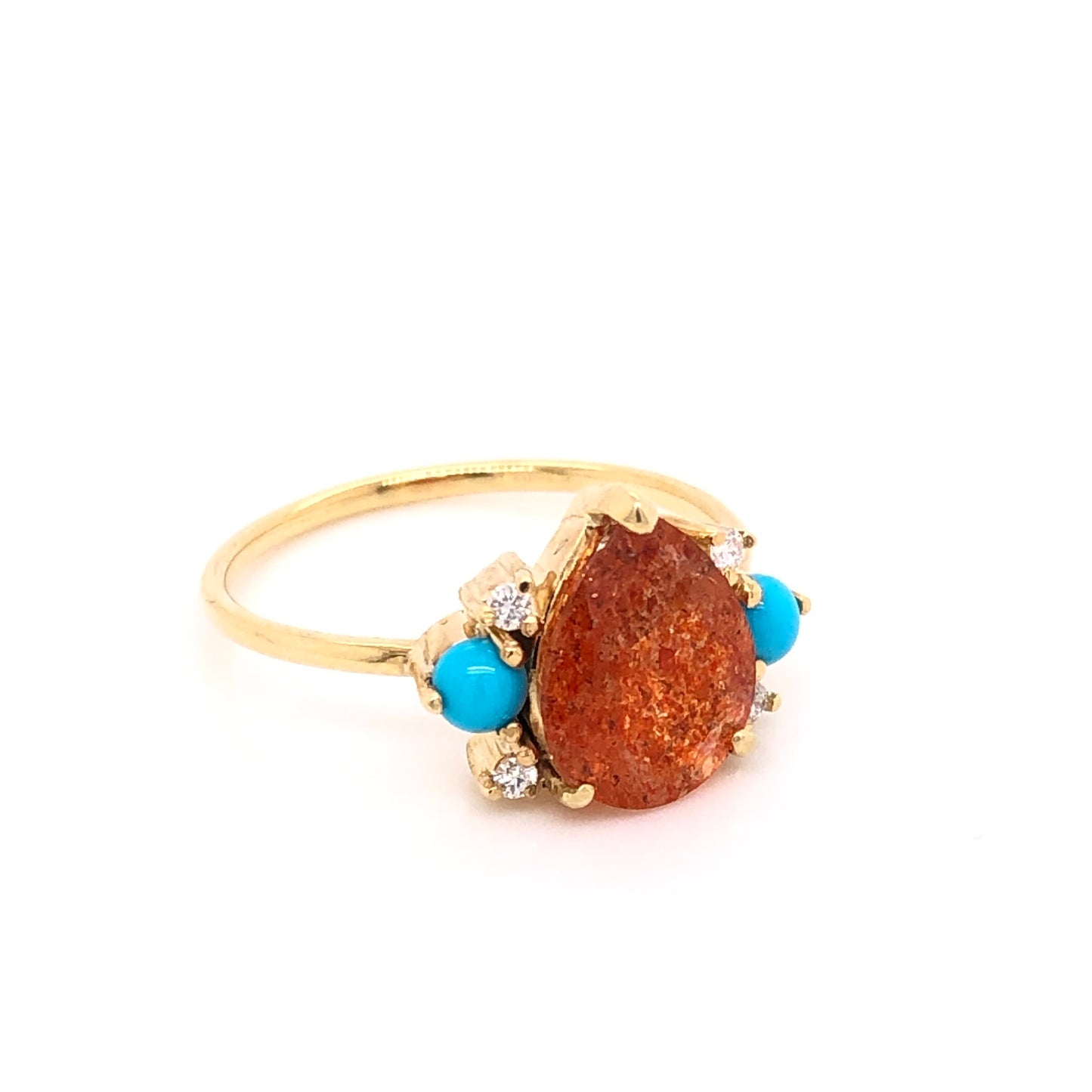 Sunstone, Turquoise and Diamond Ring