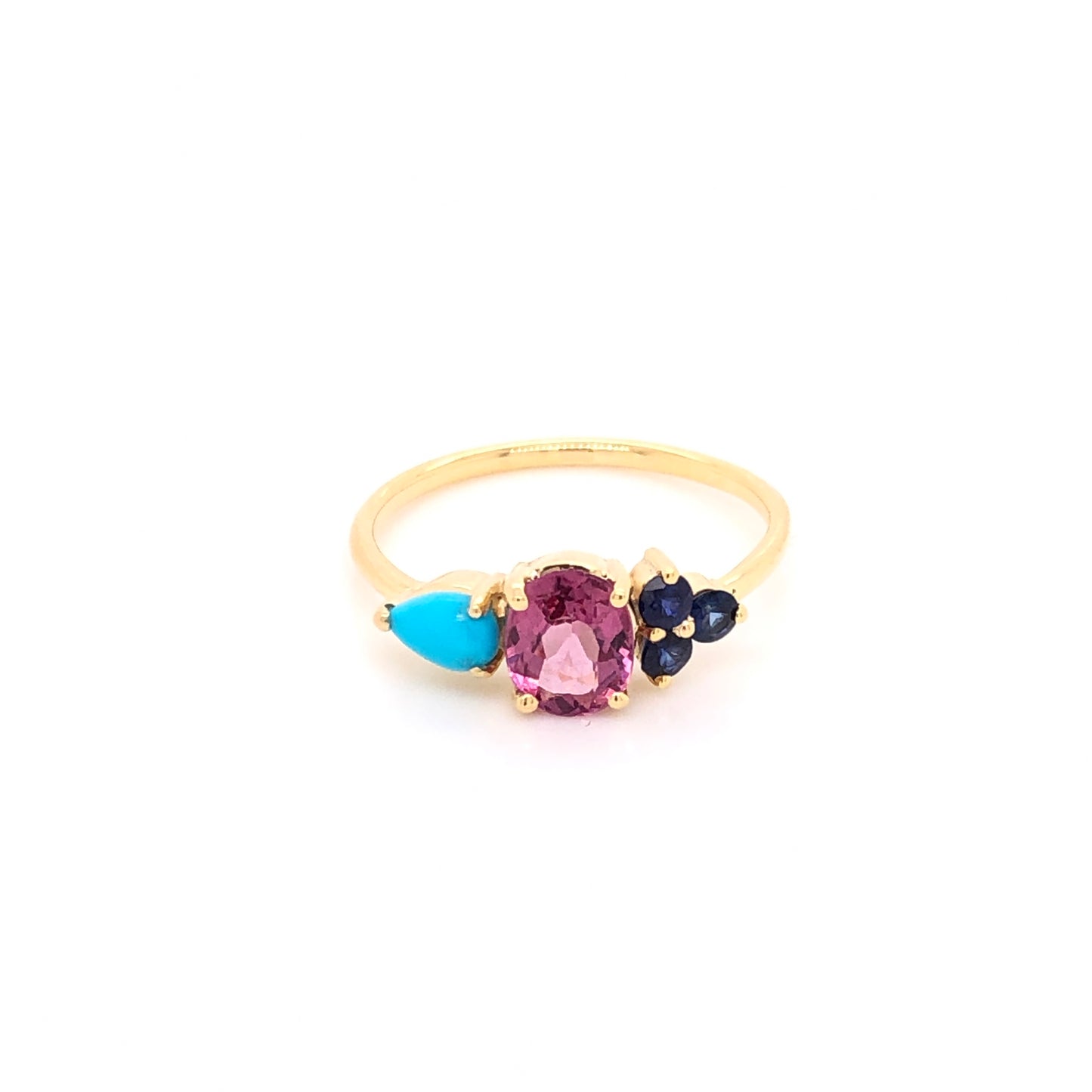 Garnet Ring with Turquoise and Blue Sapphire