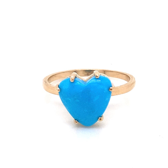 ENTREGA INMEDIATA / PIEZA ÚNICA / Anillo de turquesa en forma de corazón / Oro amarillo 14k / Talla 7