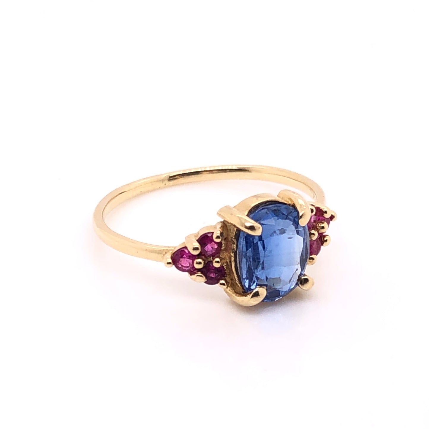 ENTREGA INMEDIATA / Anillo de Kyanite y Zafiros rosas / Oro amarillo 14k / Talla 7