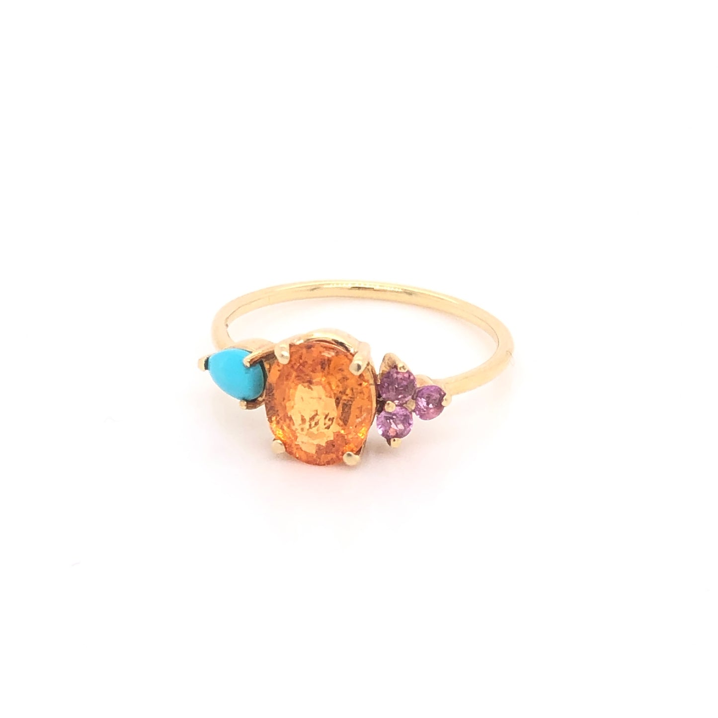 Mandarin Garnet Ring with Tourmalines and Turquoise