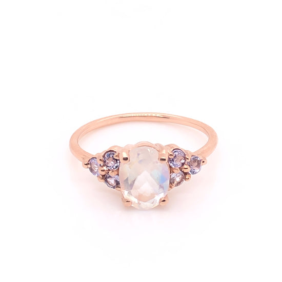 Load image into Gallery viewer, Valeria Moonstone Ring with Tanzanites
