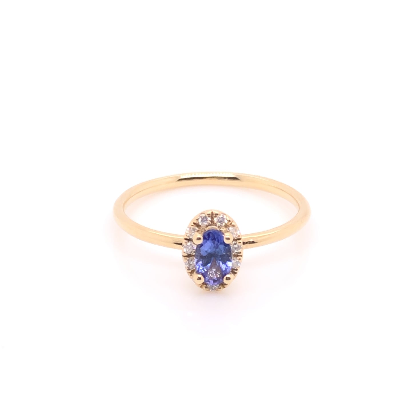 ENTREGA INMEDIATA / Anillo de Tanzanita con Halo de Diamantes / Oro Amarillo 14k / Talla 5.75