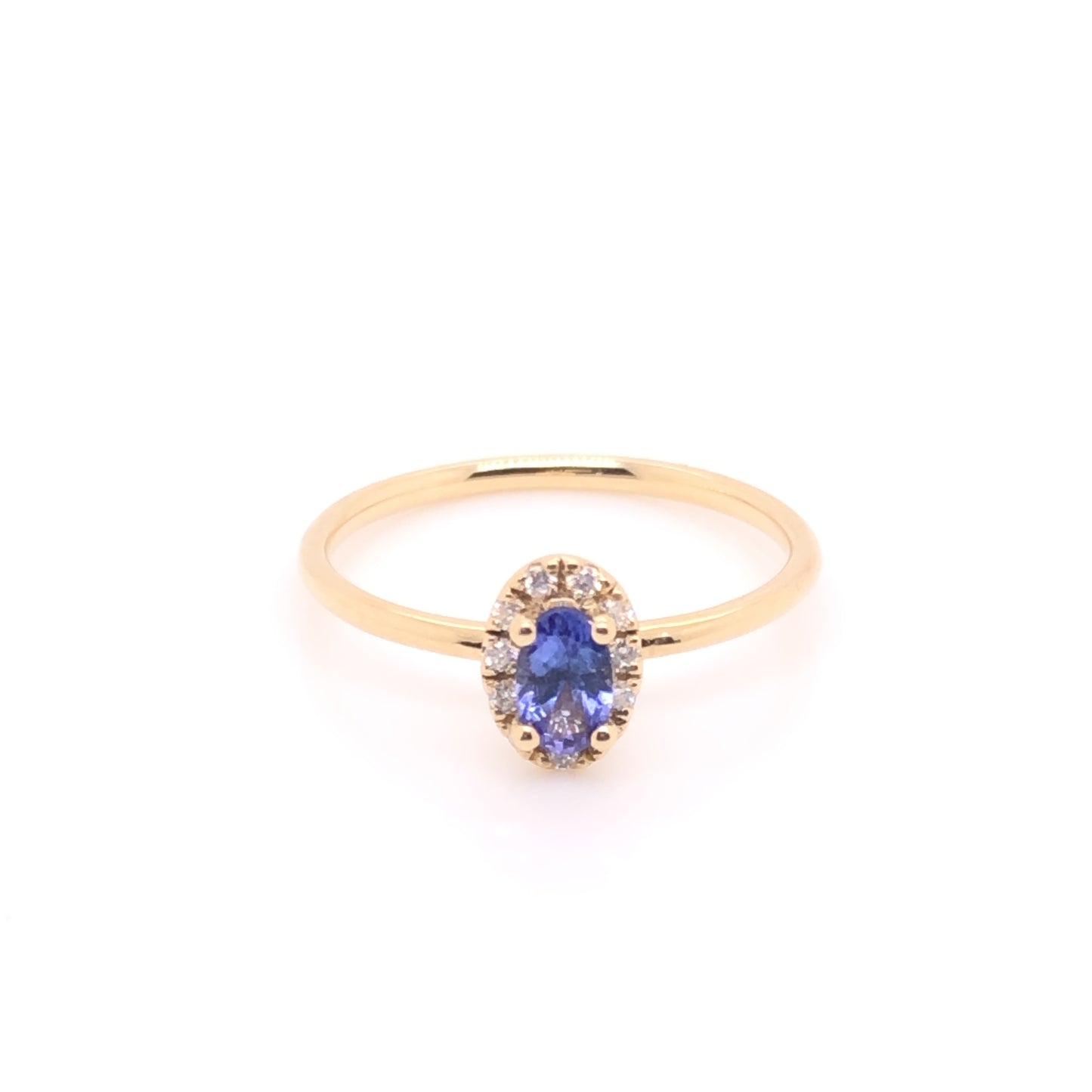 IMMEDIATE DELIVERY / Tanzanite Ring with Diamond Halo / 14k Yellow Gold / Size 5.75